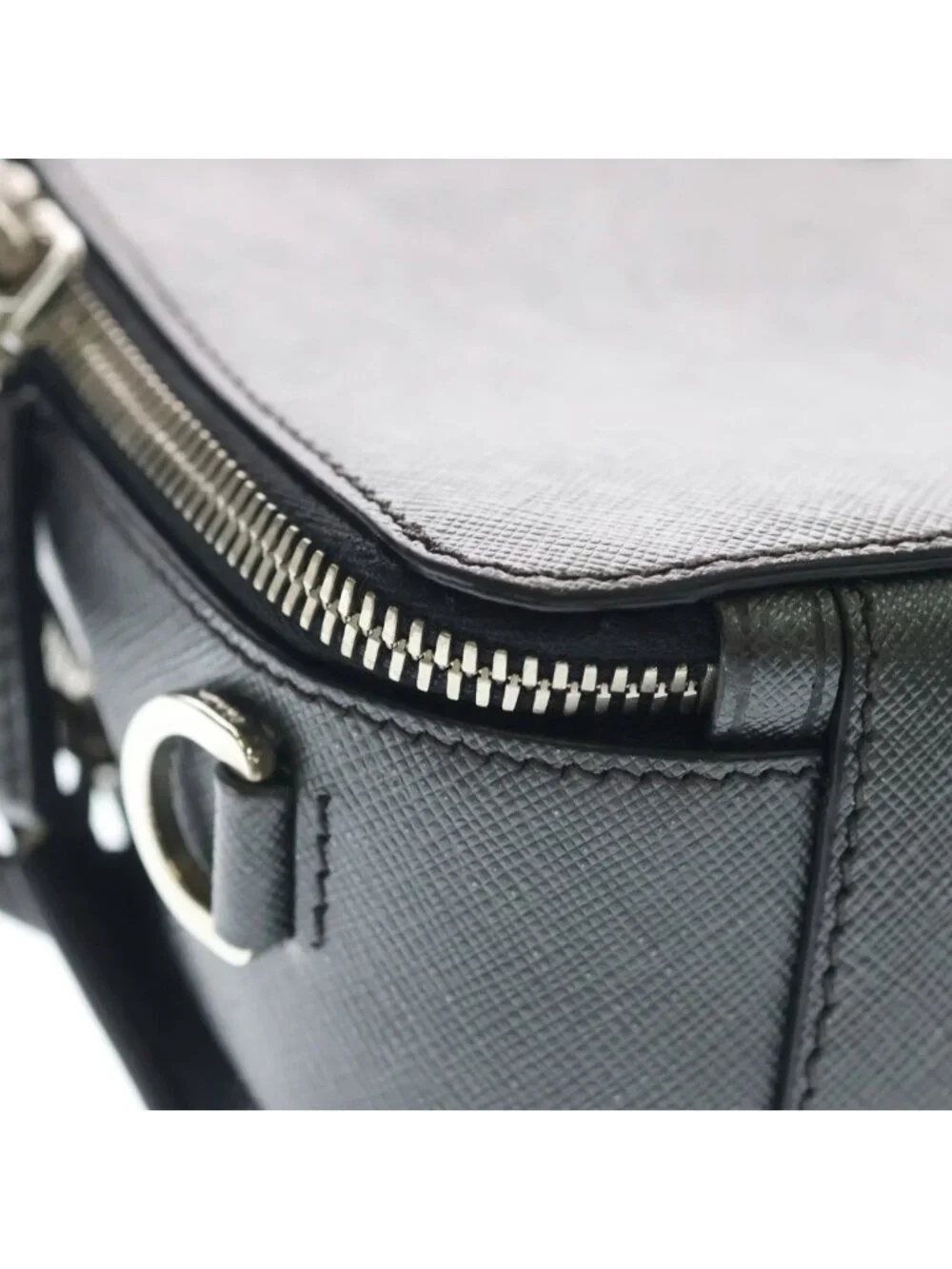 Prada Saffiano 2-Way Shoulder Bag Dark Gray Leather Silver